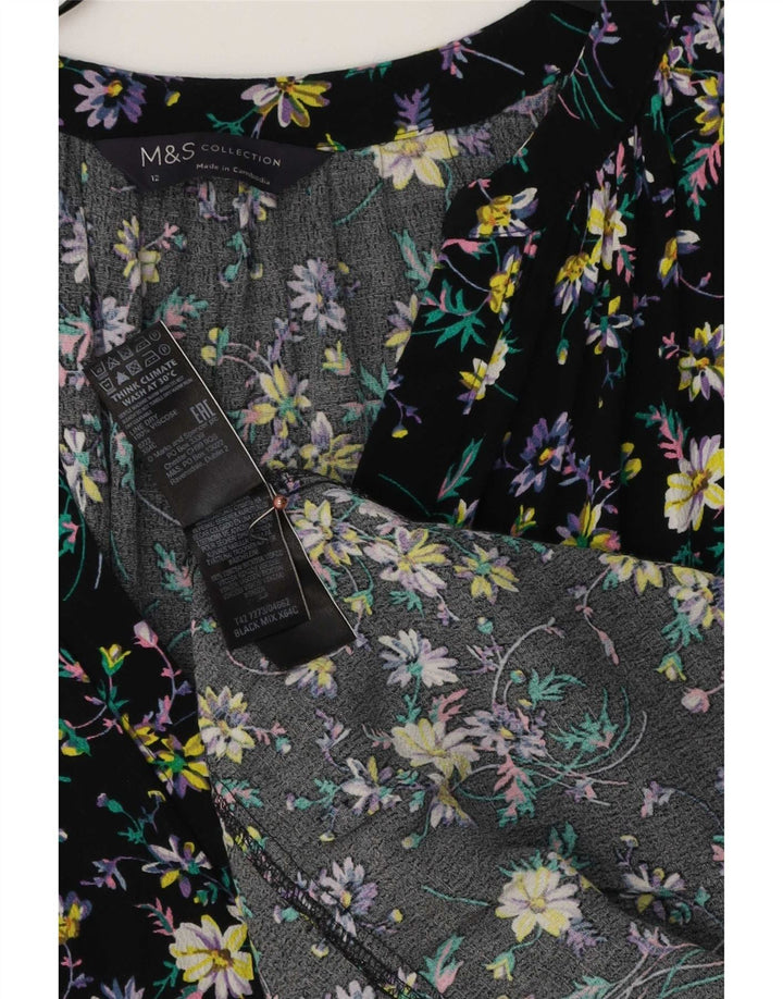 Marks & Spencer Γυναικείο Maxi Φόρεμα UK 12 Medium Black Floral Viscose