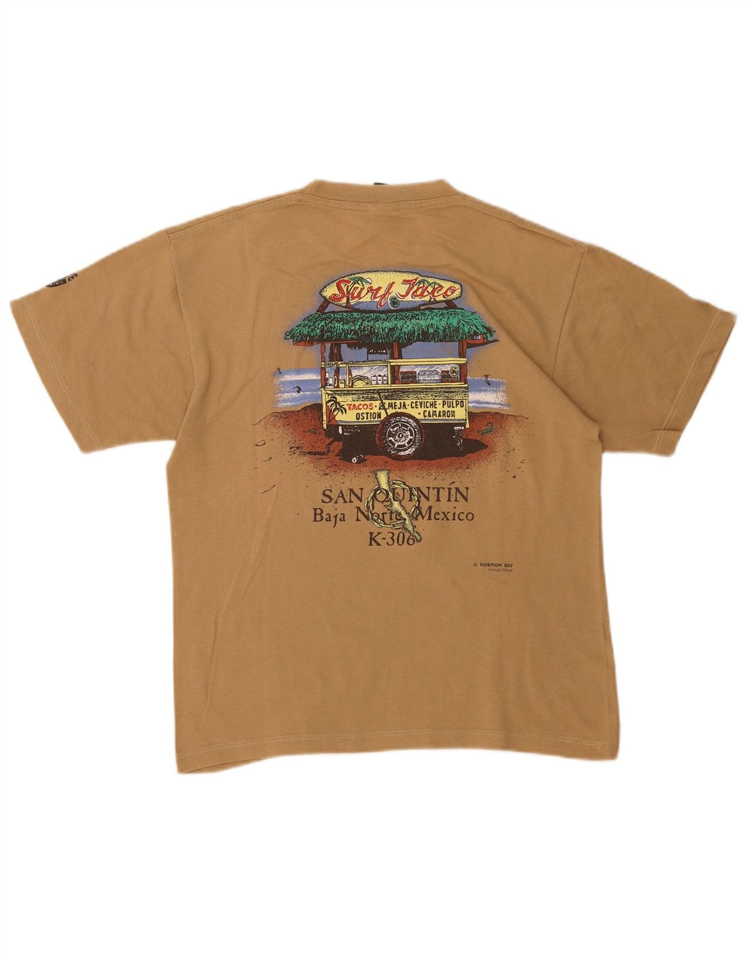 SCORPION Ανδρικό γραφικό T-Shirt Top Μικρό μπεζ βαμβακερό