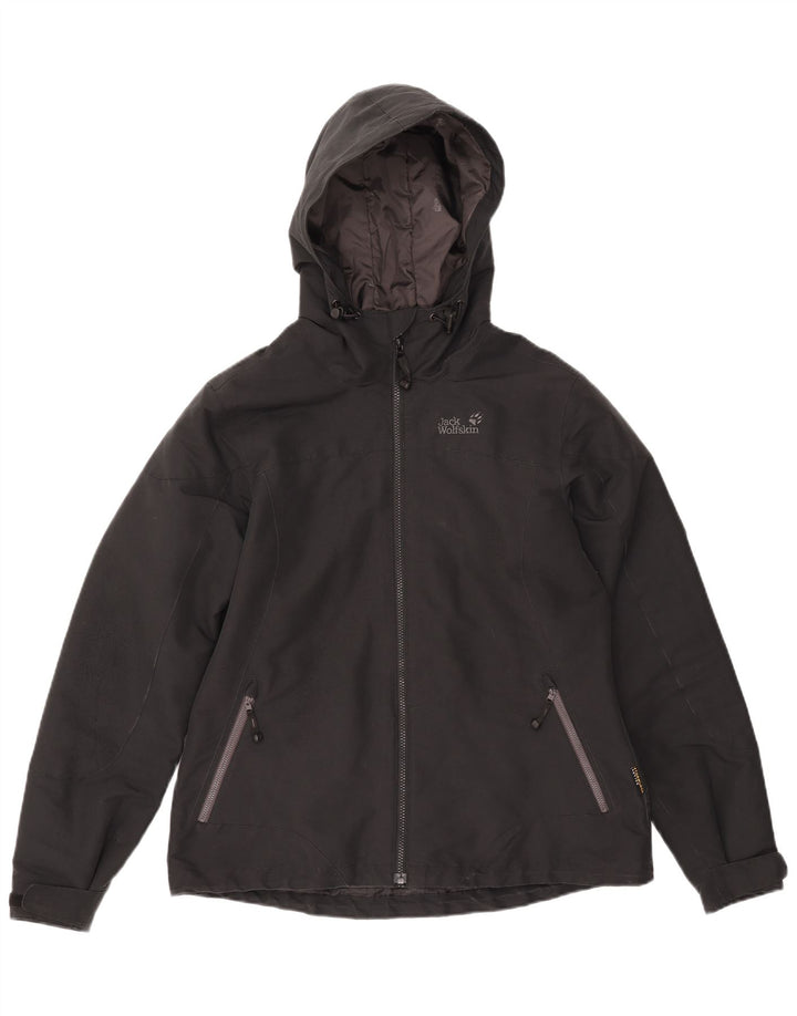 Jack Wolfskin γυναικείο μπουφάν με κουκούλα αντιανεμικό UK 16 μεγάλο μαύρο πολυεστέρα