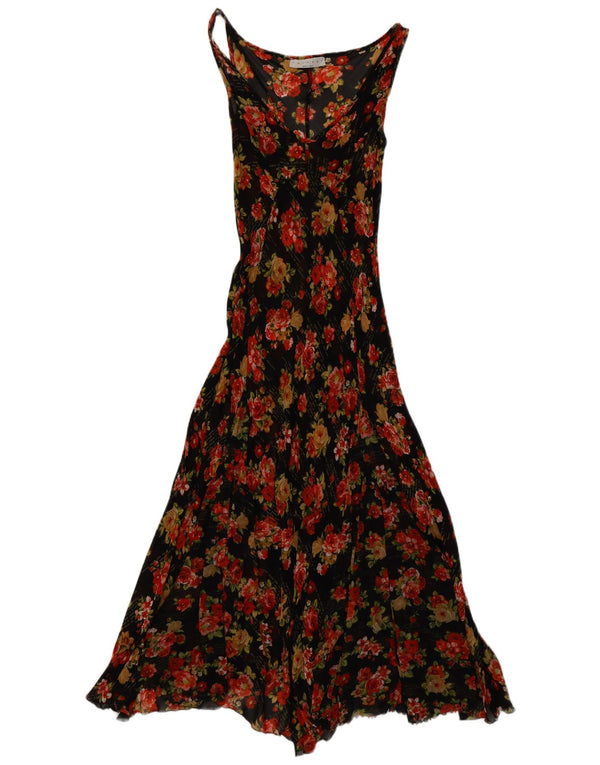 Δίκλινο Γυναικείο Αμάνικο Φόρεμα See Through Maxi UK 10 Small Black Floral