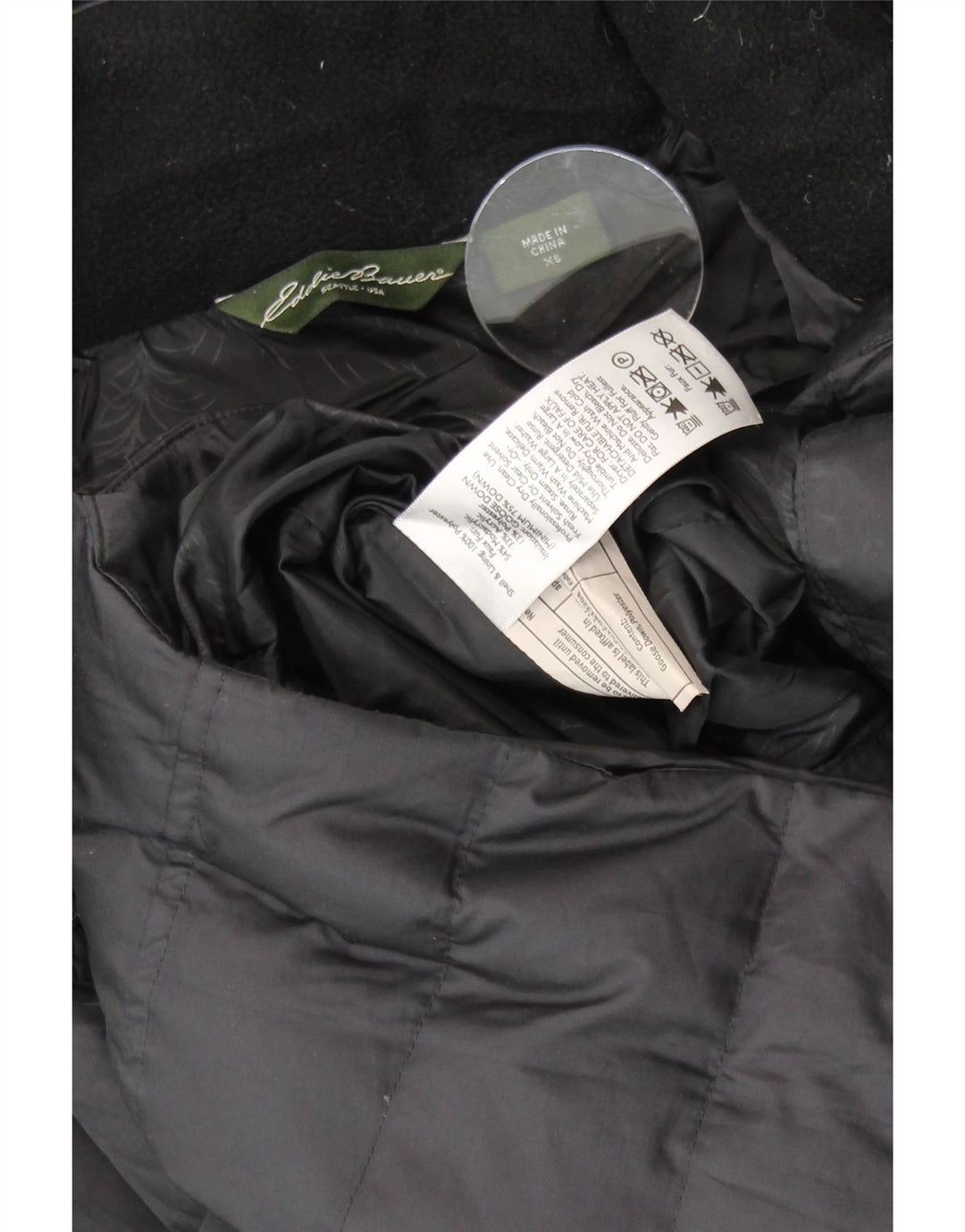 EDDIE BAUER Γυναικείο παλτό μεγάλου μεγέθους με κουκούλα με επένδυση UK 6 XS μαύρο πολυεστέρα