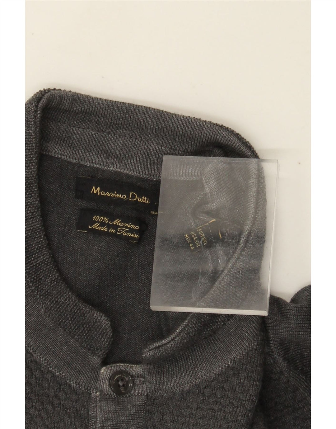 MASSIMO DUTTI Ανδρικό πουλόβερ με κουμπιά λαιμόκοψη 2XL γκρι μαλλί Merino