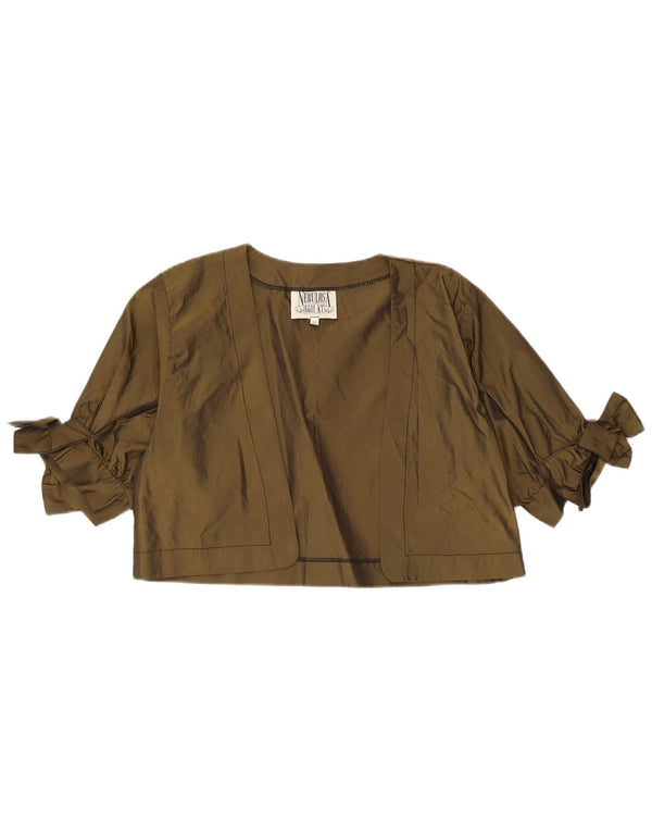 Vintage Γυναικείο 1/2 μανίκι Bolero Top UK 14 Medium Khaki Polyester
