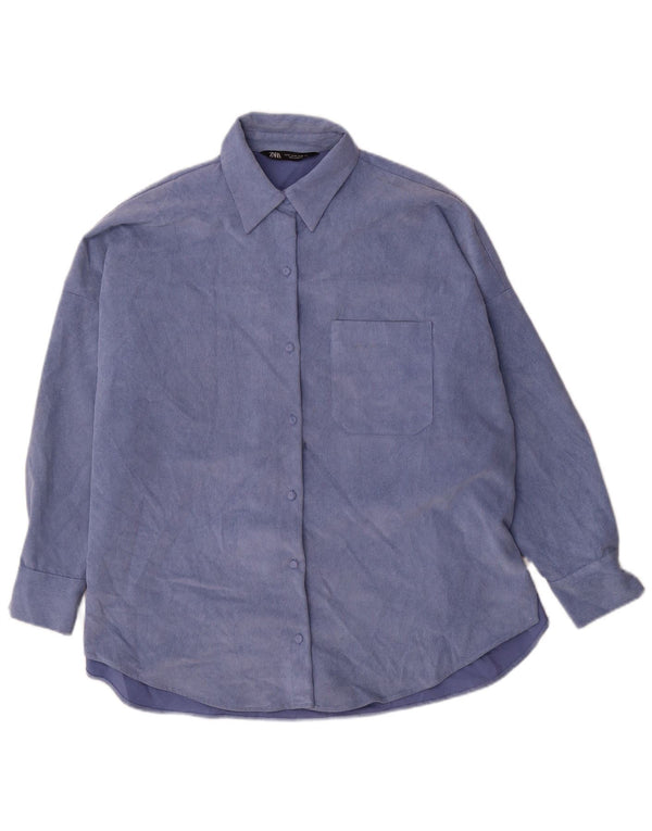 Zara Γυναικείο πουκάμισο Oversized Πουκάμισο UK 14 Medium Blue Polyester