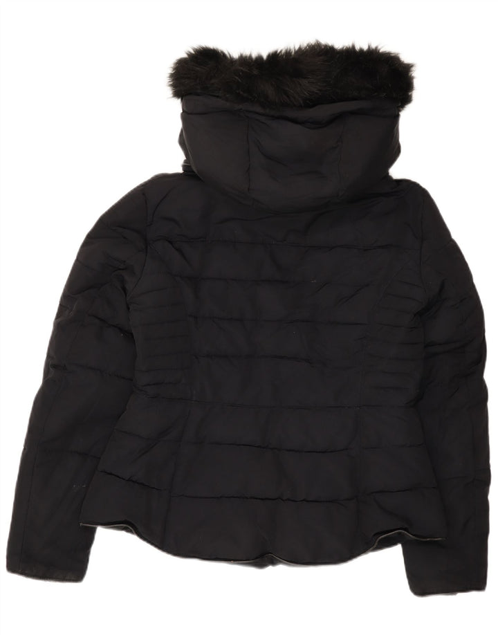 Zara Γυναικείο μπουφάν με κουκούλα UK 16 Large μαύρο πολυεστέρα
