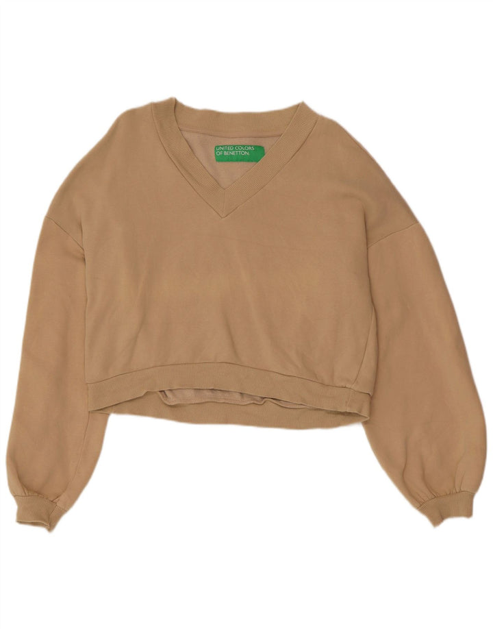 BENETTON Γυναικεία φούτερ υπερμεγέθη Crop Jumper UK 10 Small Beige Cotton