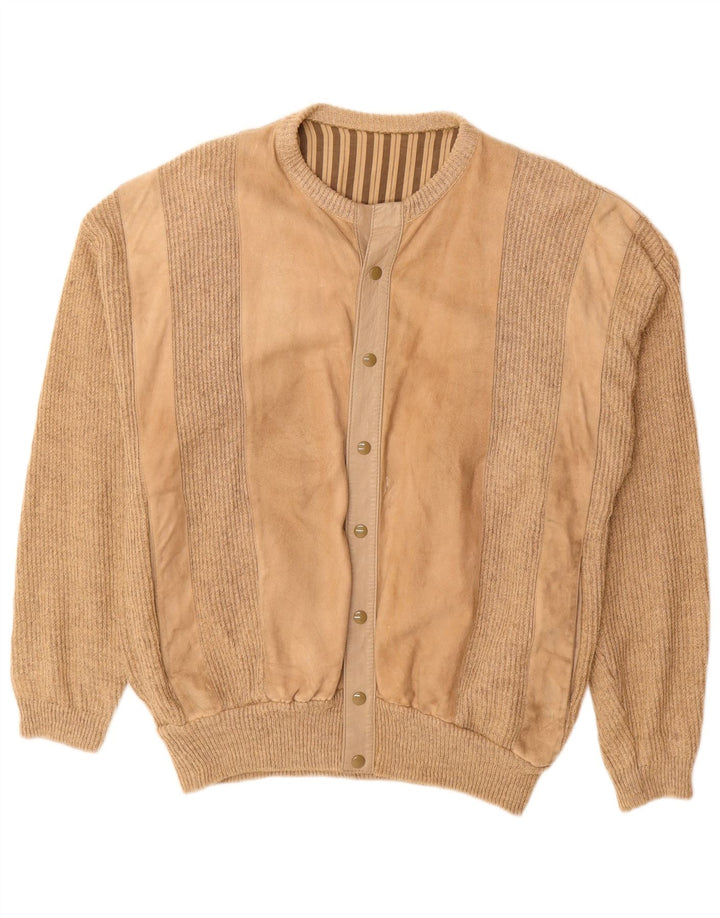 Vintage Ανδρικό Suede Bomber Jacket UK 38 Medium Beige ριγέ δέρμα