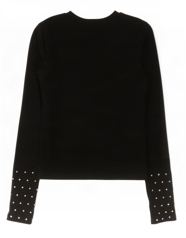 Zara Womens Crop Top Long Sleeve UK 8 Small Black Cotton