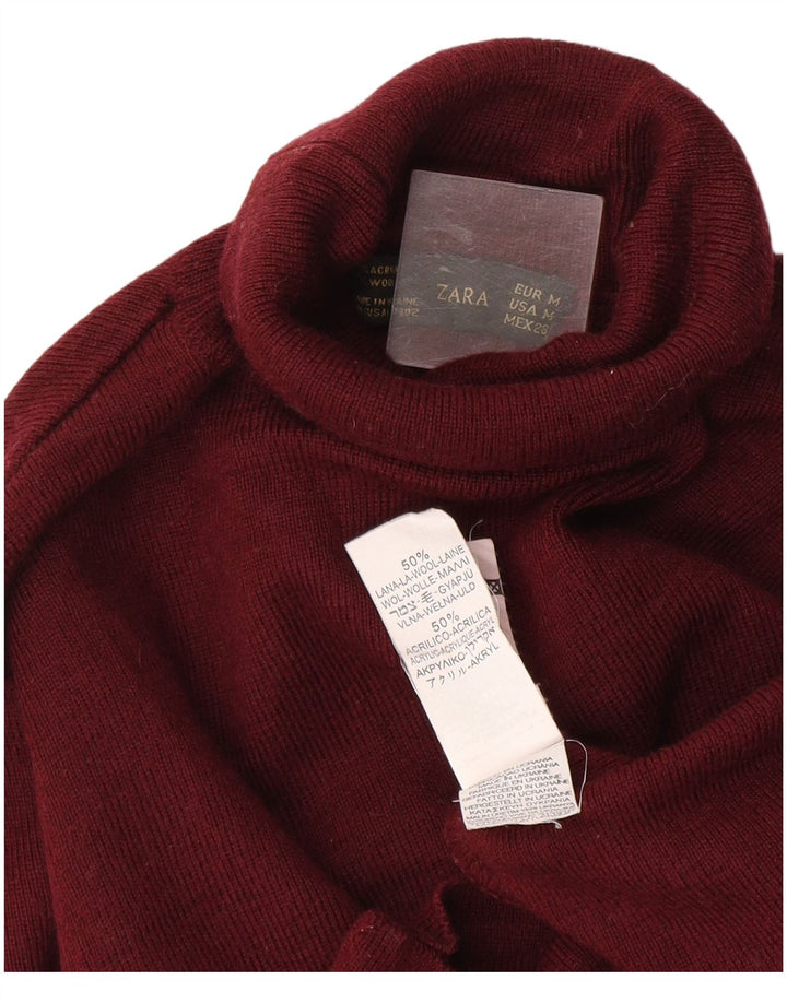 Zara Γυναικείο πουλόβερ με ρολό λαιμόκοψη UK 12 μεσαίο μαλλί μπορντό