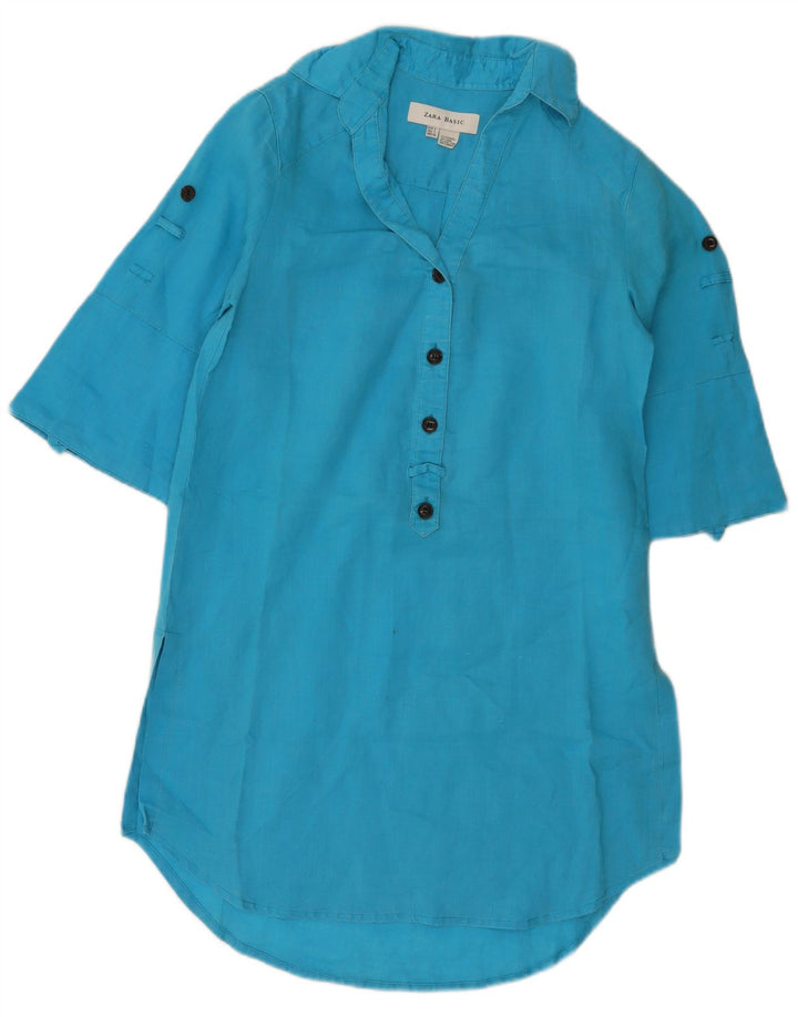 Zara Γυναικείο πουλόβερ φόρεμα UK 10 Small Blue Ramie
