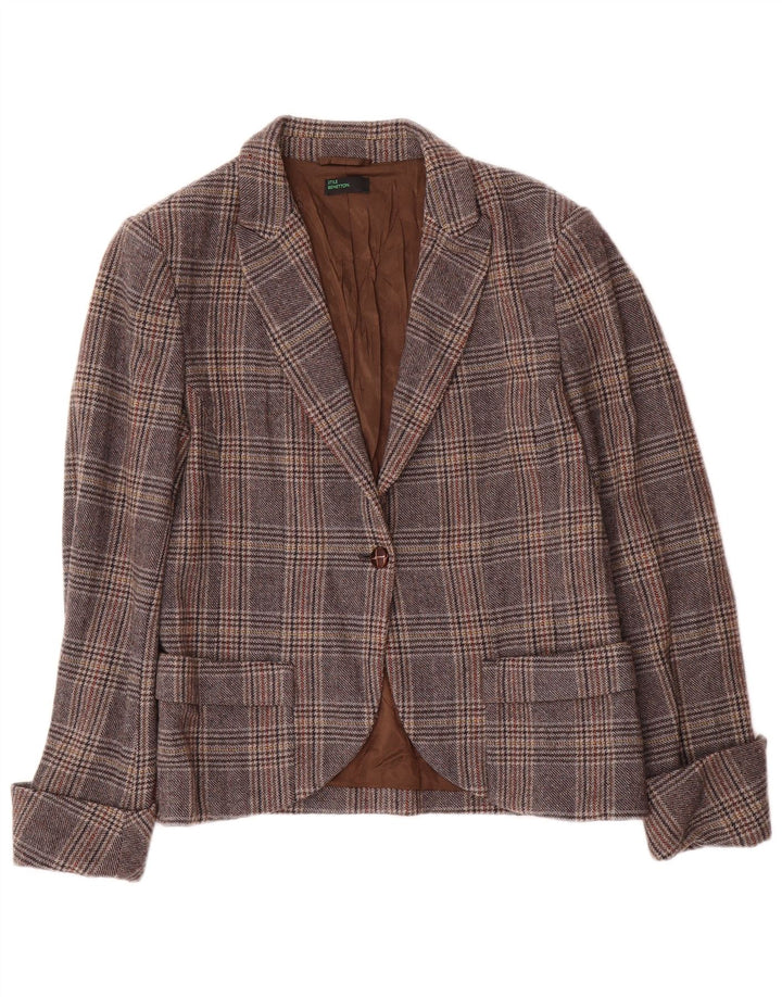 BENETTON Γυναικείο σακάκι με 1 κουμπί IT 46 Large Grey Houndstooth