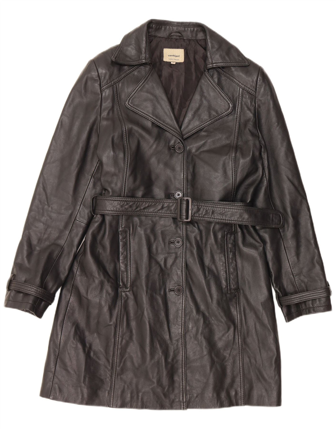 Conbipel Γυναικείο Δερμάτινο Παλτό IT 46 Large Μαύρο Δερμάτινο