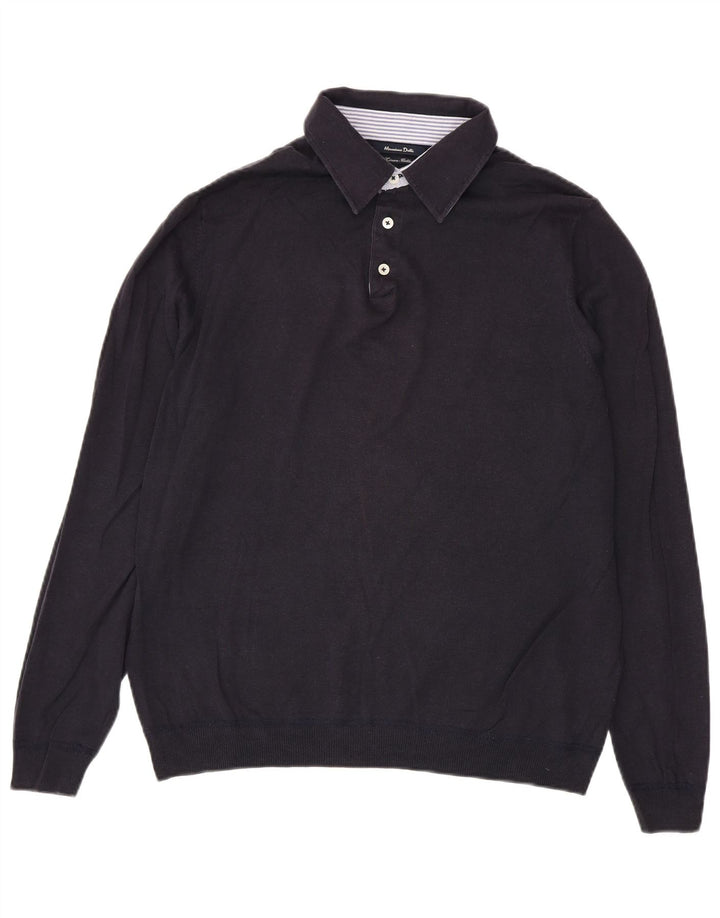 Massimo Dutti Ανδρικό πουλόβερ με λαιμόκοψη με λαιμόκοψη Μεγάλο λινό ναυτικό