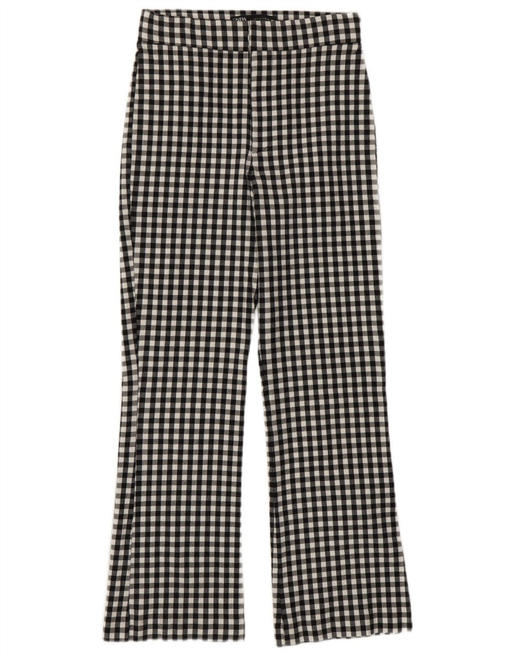 Zara Γυναικείο Bootcut Casual Παντελόνι Small W26 L25 Black Gingham Viscose