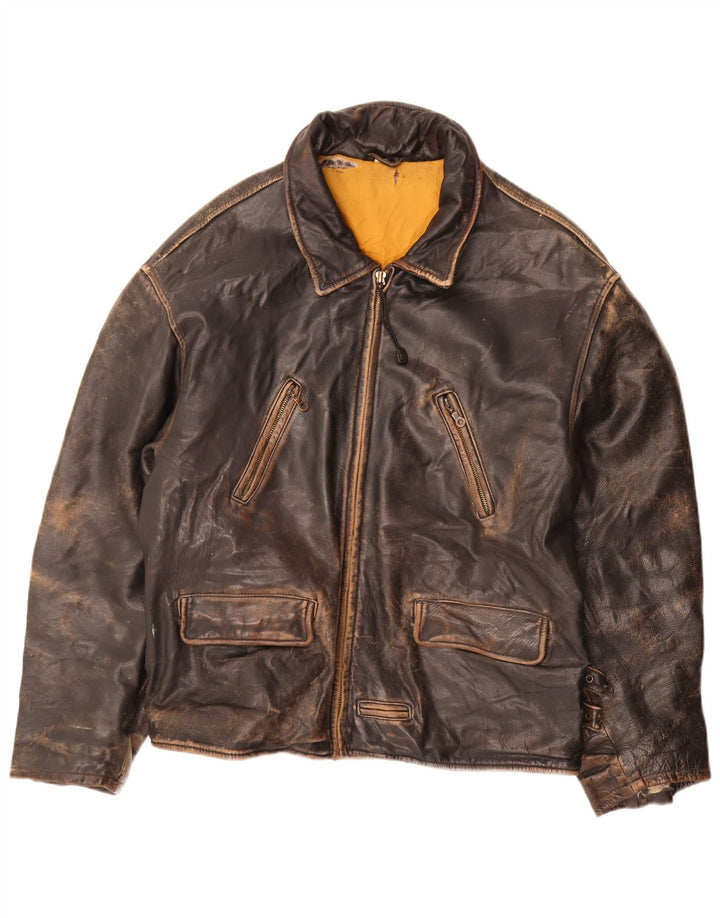 Vintage Ανδρικό Δερμάτινο Μπουφάν UK 44 2XL Καφέ