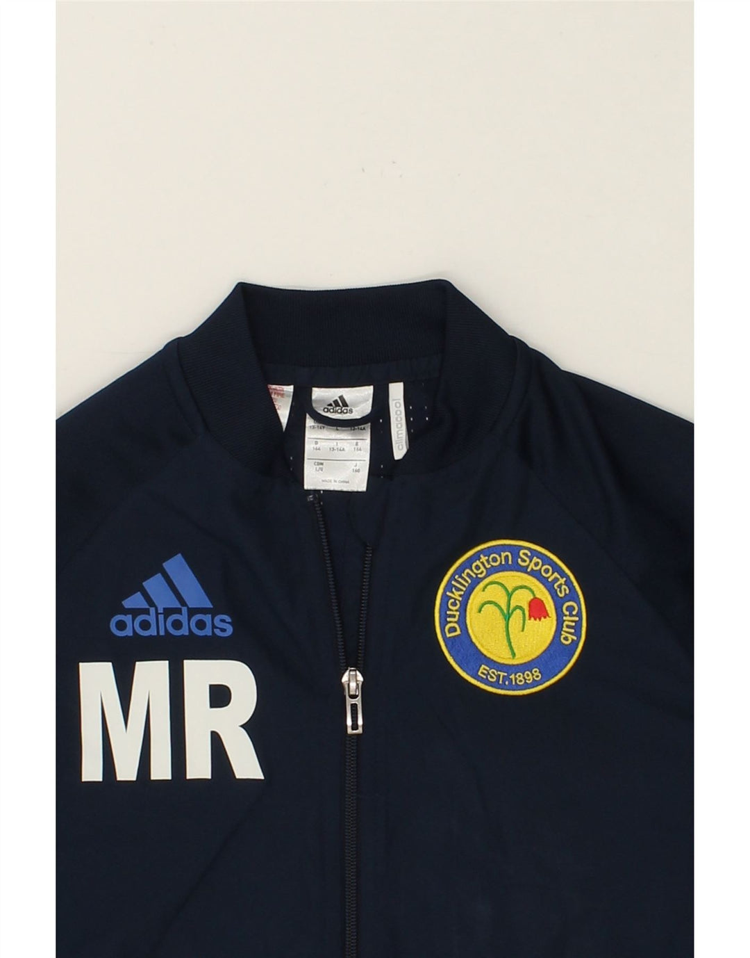 ADIDAS Boys Graphic Tracksuit Top Jacket 13-14 Years Navy Blue Polyester Vintage Adidas and Second-Hand Adidas from Messina Hembry 