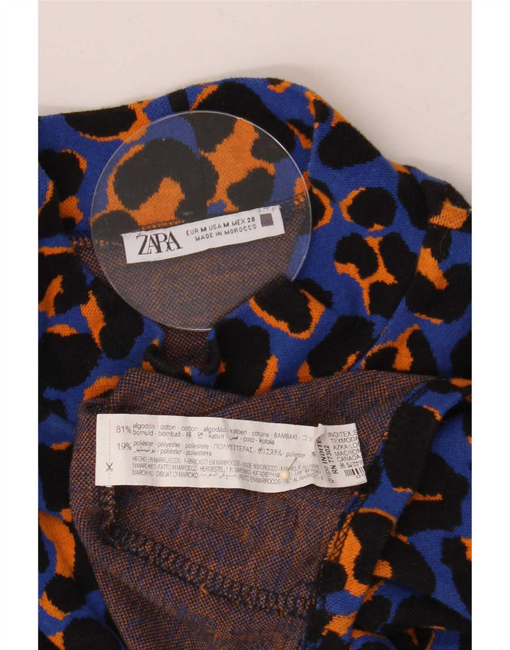 Zara γυναικείο υπερμεγέθη τοπ μακρυμάνικο UK 14 μεσαίο μπλε βαμβακερό τύπωμα ζώων