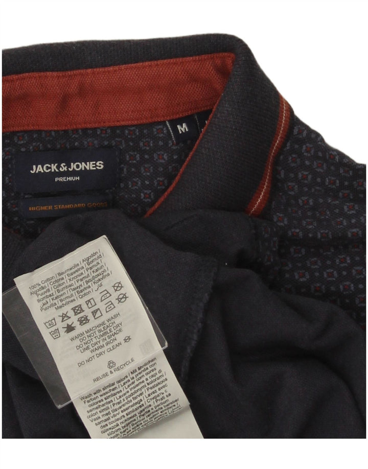 JACK & JONES Ανδρικό Premium Πόλο Μπλουζάκι Μεσαίο Ναυτικό Γεωμετρικό Βαμβακερό