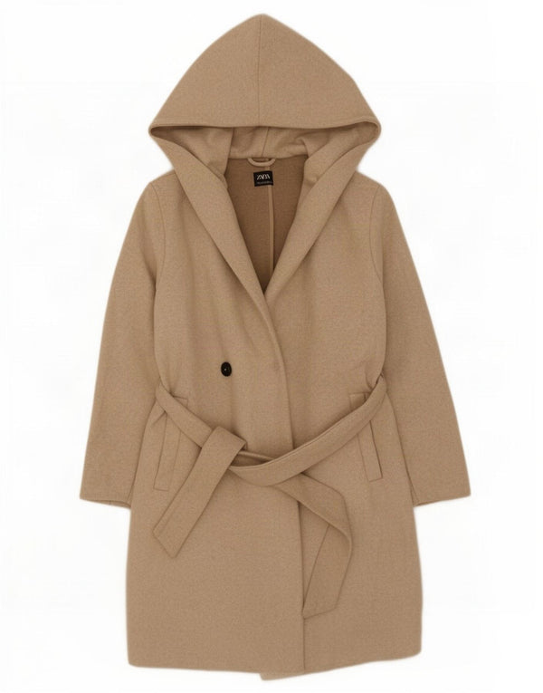 Zara Γυναικείο πανωφόρι με κουκούλα UK 10 Small Beige Polyester