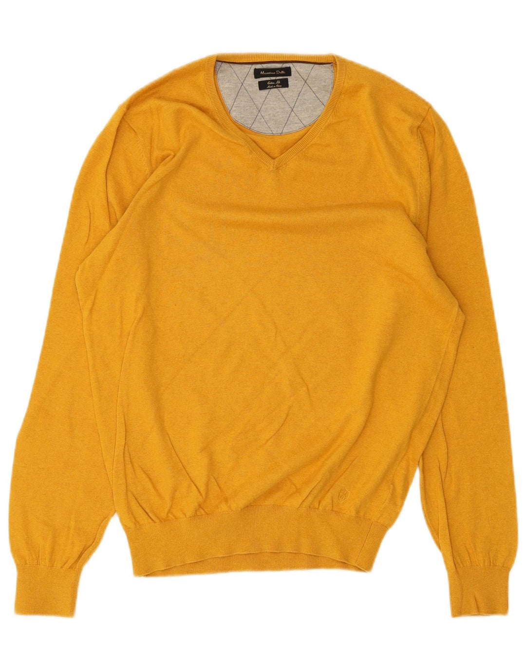 Massimo Dutti Mens V-Neck Jumper Sweater Medium Yellow Cotton