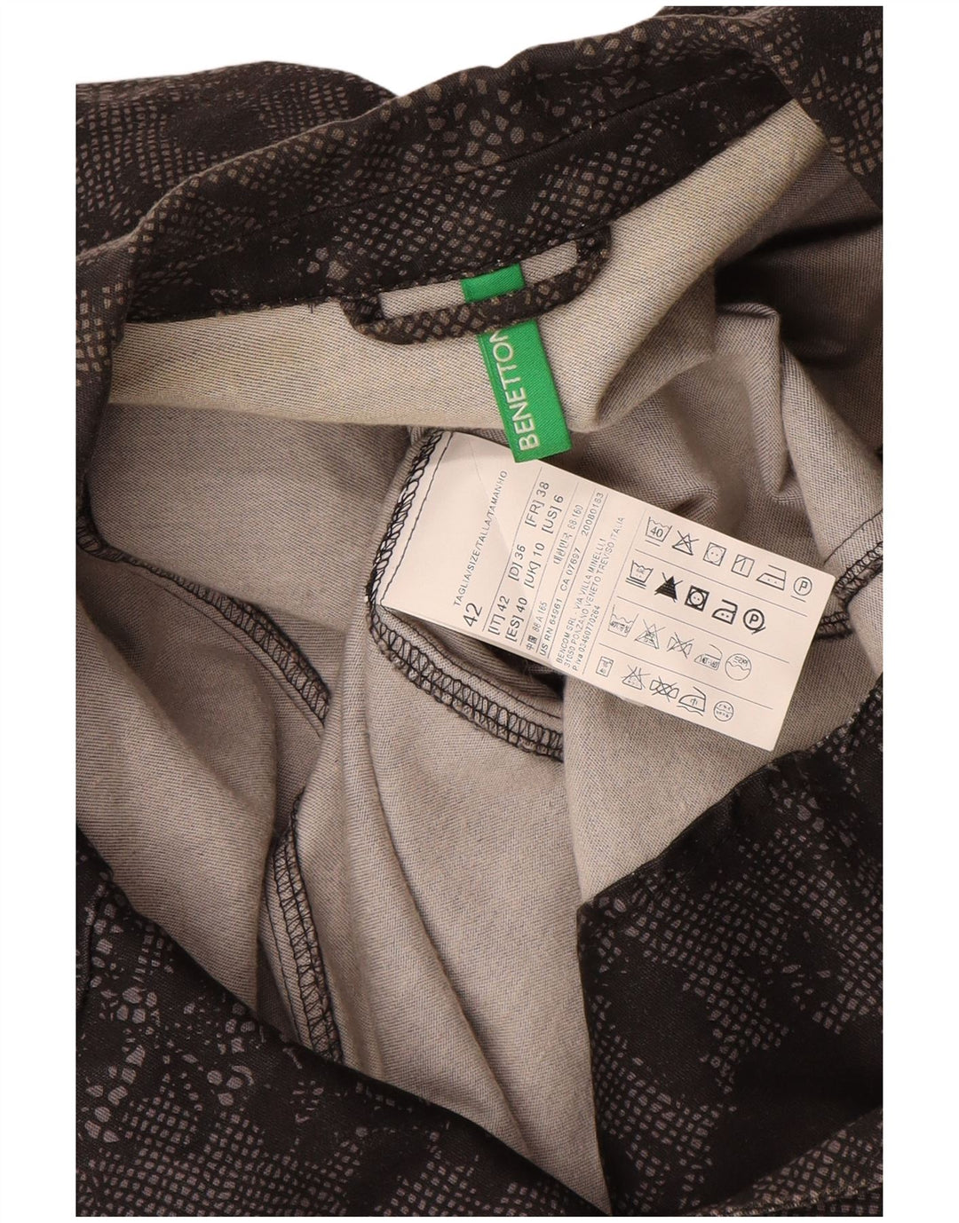 Benetton Γυναικείο Μπλέιζερ Μπουφάν UK 10 Μικρό μαύρο φλοράλ βαμβακερό