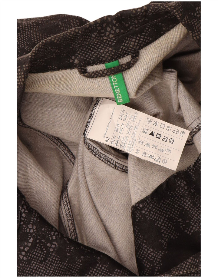 Benetton Γυναικείο Μπλέιζερ Μπουφάν UK 10 Μικρό μαύρο φλοράλ βαμβακερό