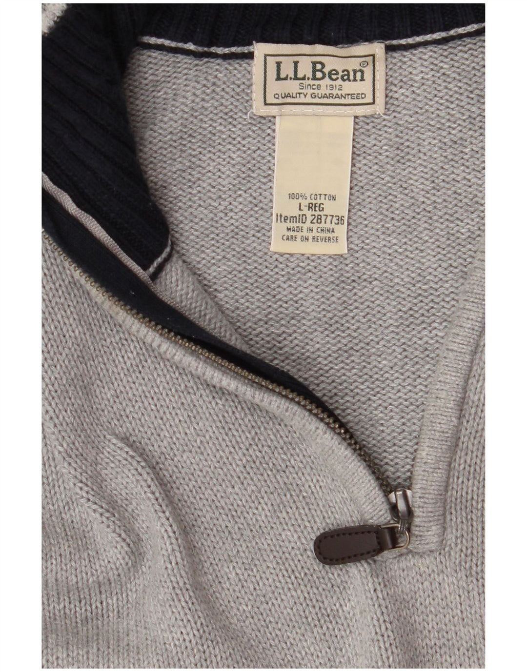 L.L.BEAN Ανδρικό πουλόβερ πουλόβερ με φερμουάρ μεγάλο γκρι βαμβακερό