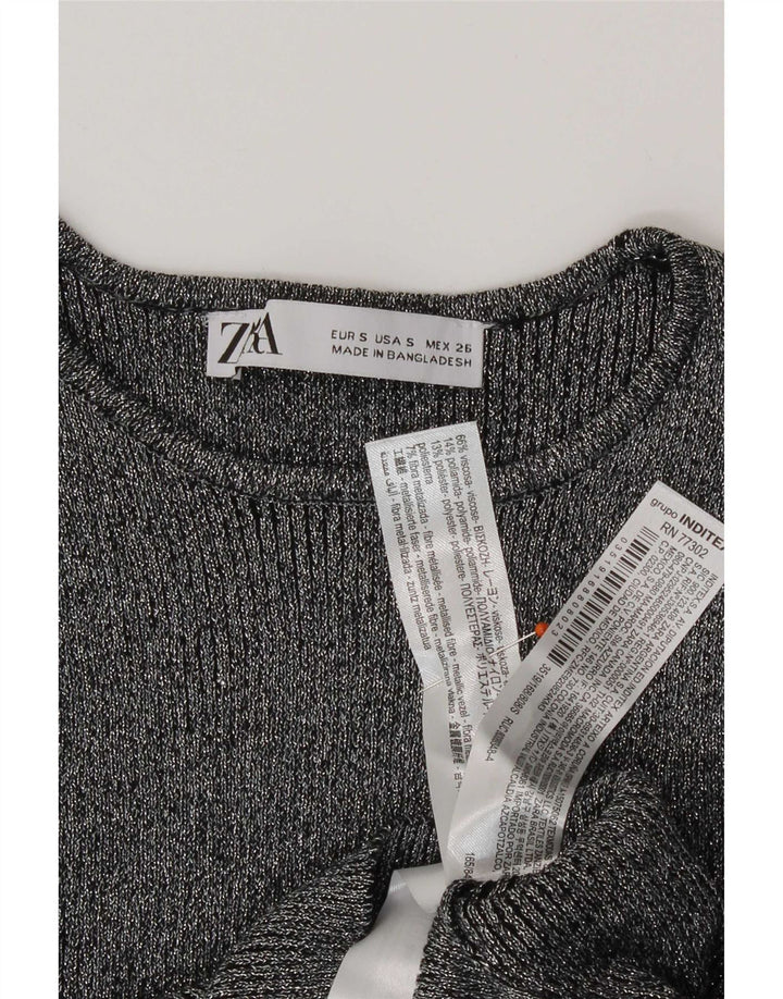 Zara Γυναικεία Crop Μπλούζα Τοπ UK 8 Small Silver Flecked Viscose
