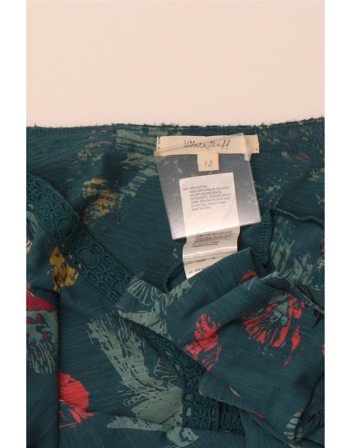 WHITE STUFF Γυναικείο φόρεμα με μανίκια 3/4 γραφικά UK 12 μεσαίο πράσινο