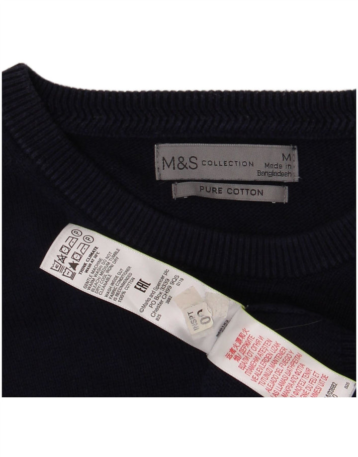 MARKS & SPENCER Ανδρικό πουλόβερ με λαιμόκοψη μεσαίου μπλε βαμβακερό