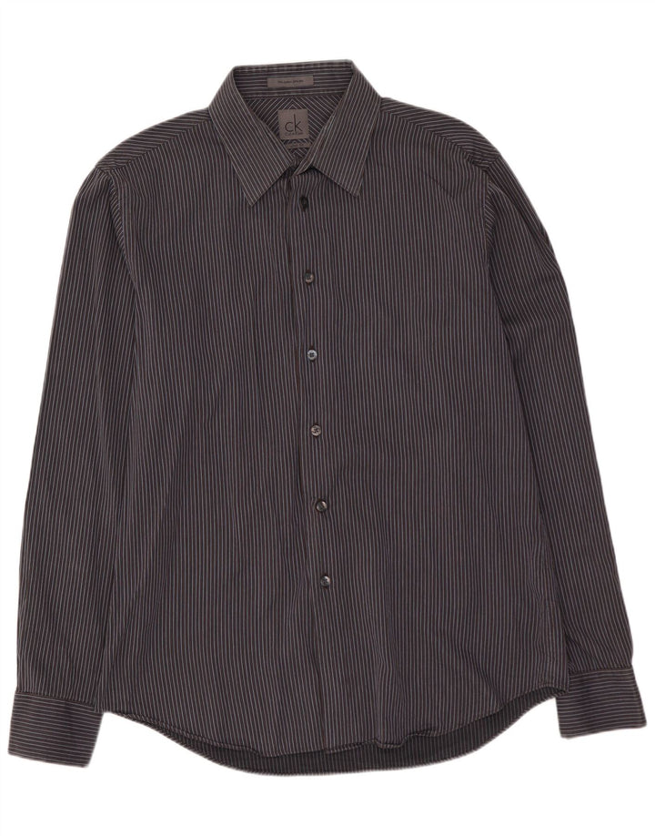 CALVIN KLEIN Ανδρικό πουκάμισο Slim Fit Μέγεθος 41 16 Μεγάλο γκρι ριγέ βαμβακερό