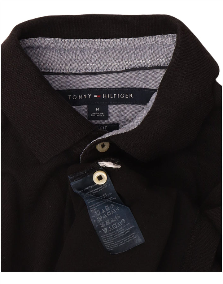 Ανδρικό μπλουζάκι πόλο Tommy Hilfiger, μεσαίο μαύρο βαμβακερό