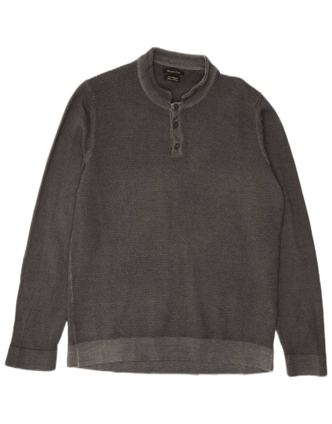 MASSIMO DUTTI Ανδρικό πουλόβερ με κουμπιά λαιμόκοψη 2XL γκρι μαλλί Merino