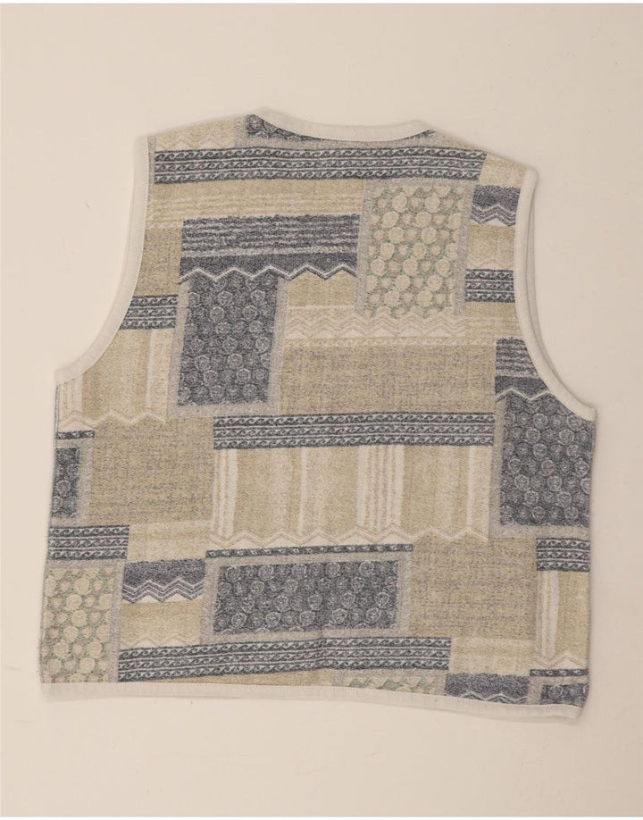 VINTAGE Womens Open Gilet UK 18 XL Beige Patchwork