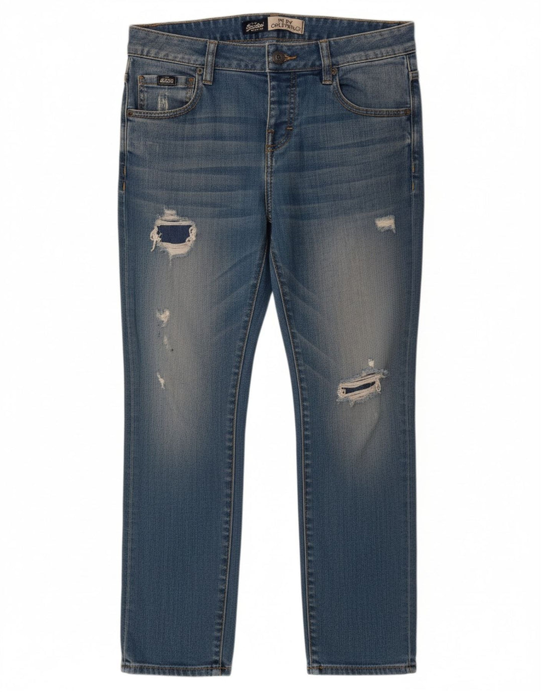 SUPERDRY Womens Girlfriend Distressed Slim Jeans W26 L30 Blue Cotton