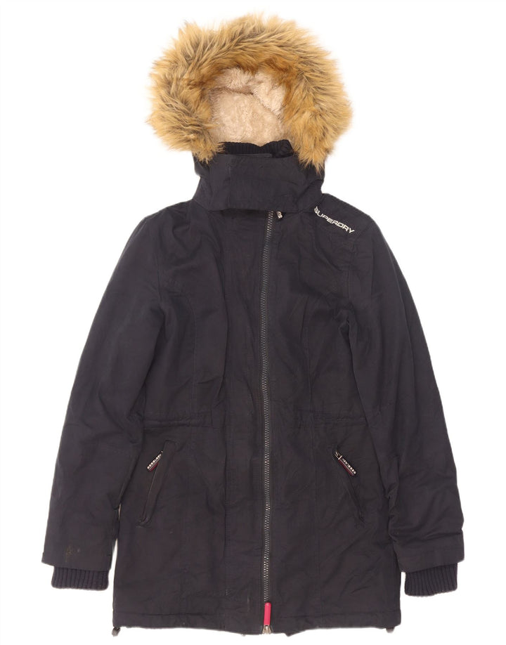 Superdry γυναικείο μπουφάν Sherpa Parka με κουκούλα UK 10 Small Navy Blue Polyester