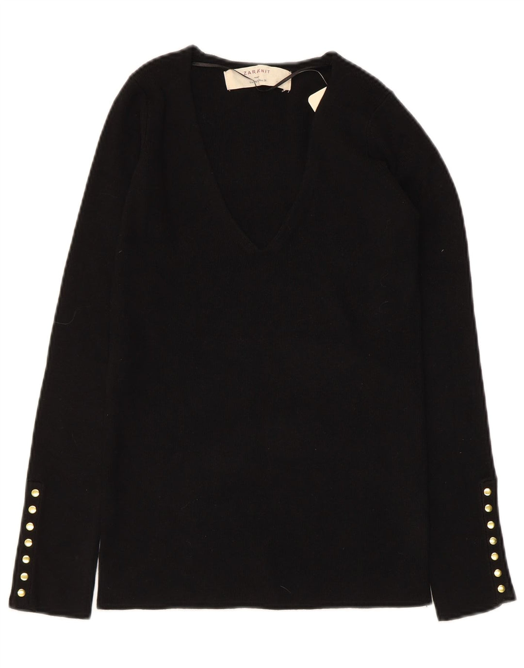 Γυναικείο πουλόβερ ZARA με V λαιμόκοψη UK 12 Medium Black Rayon