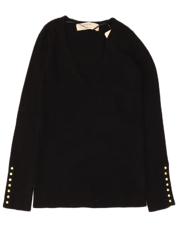 Γυναικείο πουλόβερ ZARA με V λαιμόκοψη UK 12 Medium Black Rayon