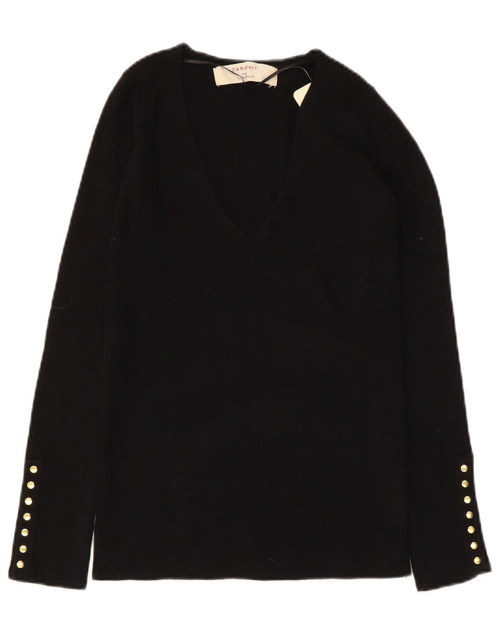 Γυναικείο πουλόβερ ZARA με V λαιμόκοψη UK 12 Medium Black Rayon