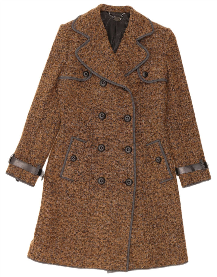 Tenax Γυναικείο παλτό με διπλό στήθος IT 40 Small Brown Flecked Cotton