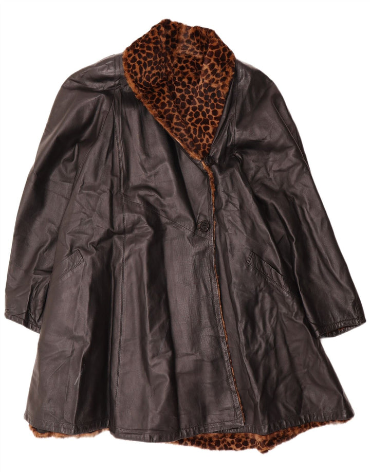 Vintage Γυναικείο Oversized Reversible Δερμάτινο Παλτό IT 46 Large Μαύρο