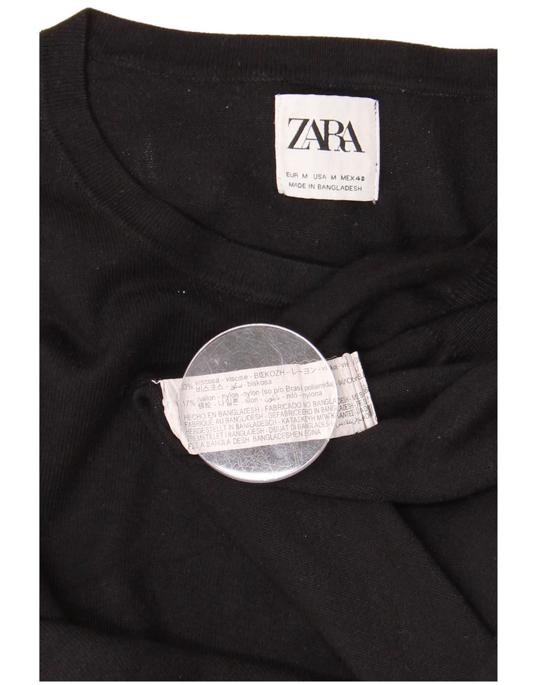 Ανδρικό πουλόβερ με λαιμόκοψη ZARA μεσαία μαύρη βισκόζη