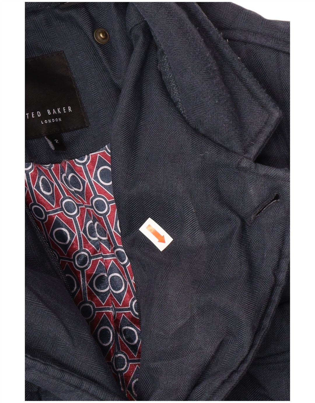 TED BAKER Ανδρικό καπιτονέ μπουφάν μεγέθους 2 Small Navy Blue Ψαροκόκκαλο Classic