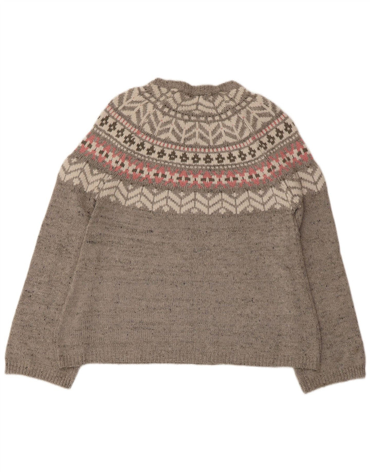 Marks & Spencer Γυναικείο πουλόβερ με λαιμόκαυστο UK 12 Medium Grey Fair Isle