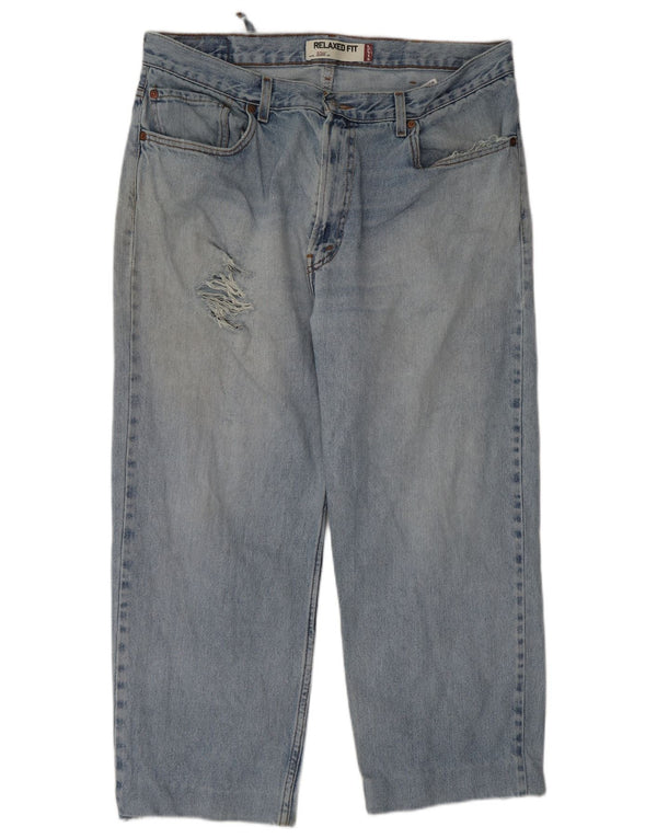 Levi's Mens 550 Distressed Relaxed Fit Cropped Jeans W38 L26 Blue Cotton