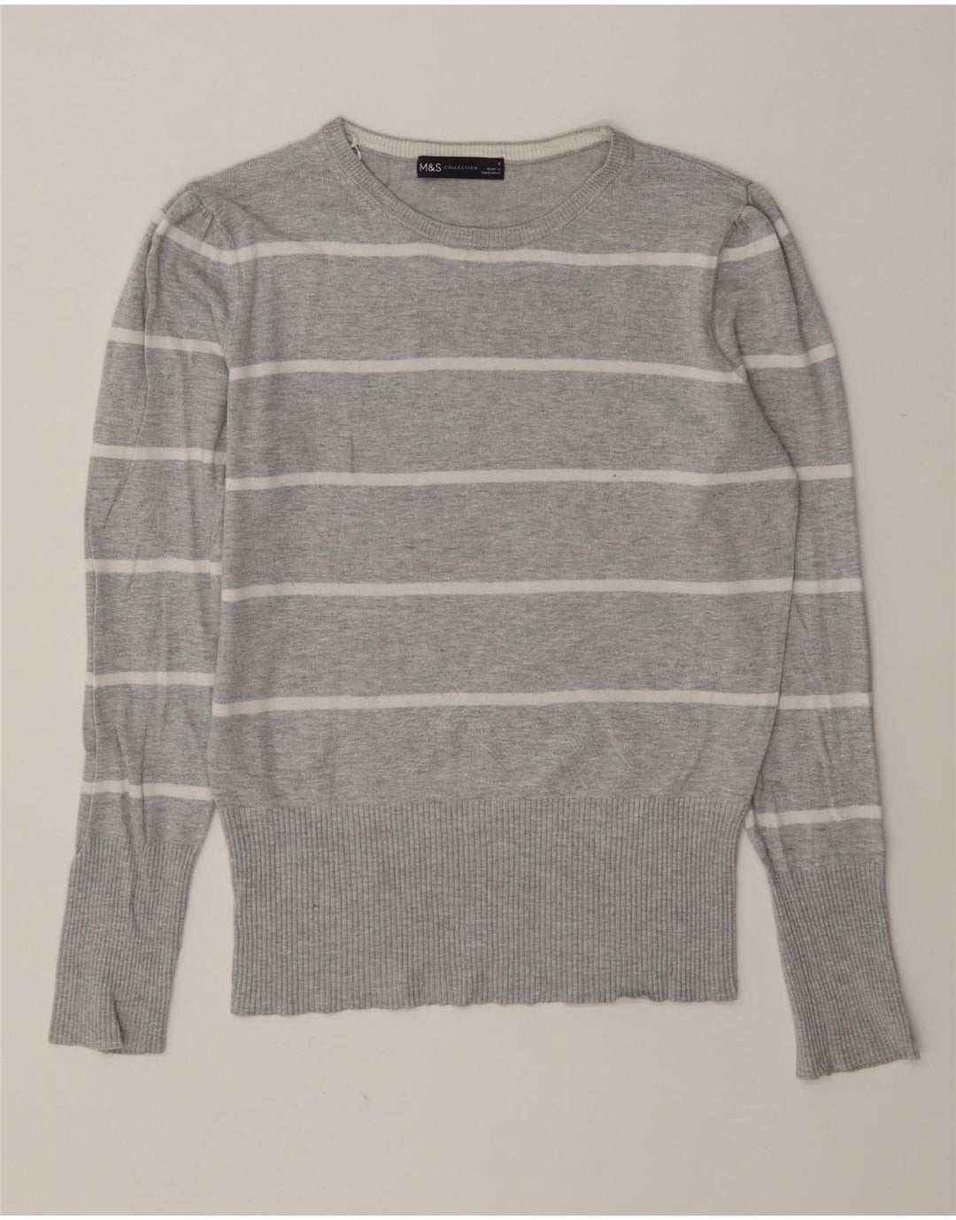 Marks & Spencer Γυναικείο πουλόβερ με λαιμόκοψη UK 8 Small Grey ριγέ