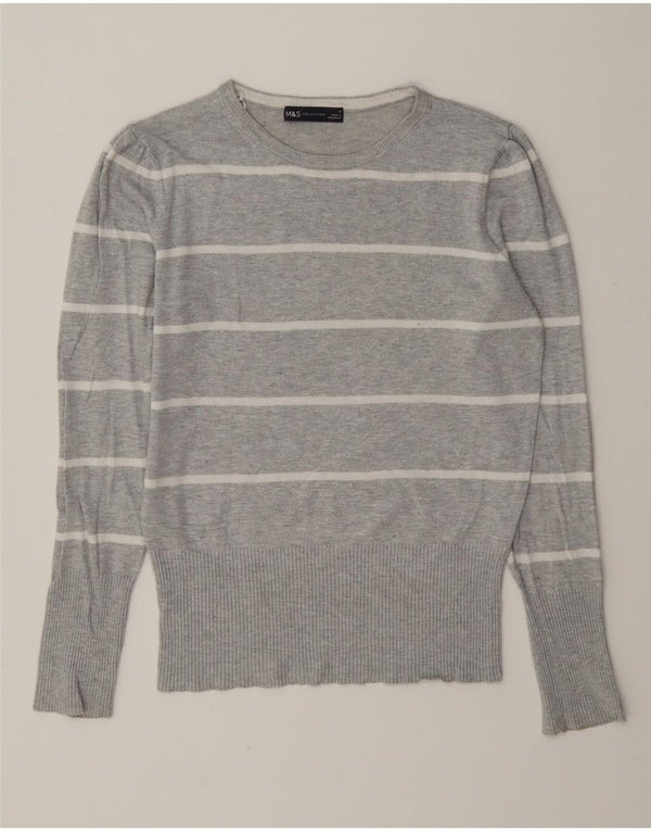 Marks & Spencer Γυναικείο πουλόβερ με λαιμόκοψη UK 8 Small Grey ριγέ