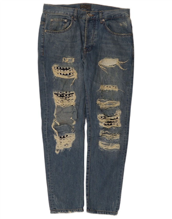 Zara Mens Distressed Slim Jeans EU 40 Medium W31 L28 Blue