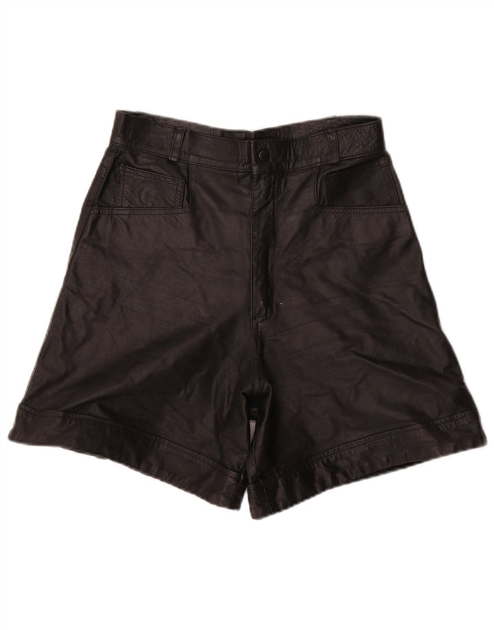 VINTAGE Γυναικείο ψηλόμεσο δερμάτινο σορτς W26 Small μαύρο δέρμα