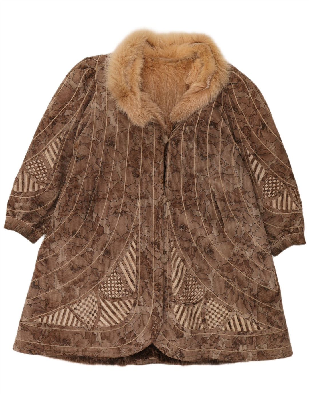 VINTAGE Γυναικείο παλτό με ψεύτικη γούνα αναστρέψιμο UK 18 XL Καφέ Floral